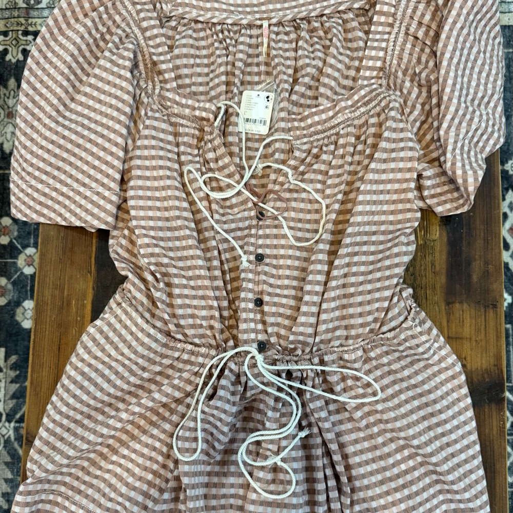 Free People Brown Checkered Jumpsuit